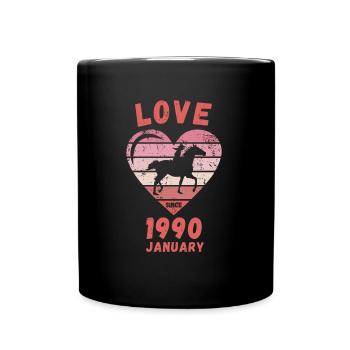 Love Pferde Reiten Geburtstag Januar 1990 - Tasse einfarbig - Schwarz - Vorne