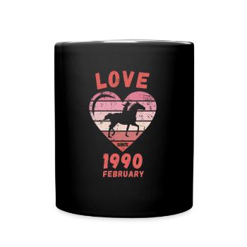 Love Pferde Reiten Geburtstag Februar 1990 - Tasse einfarbig - Schwarz - Vorne