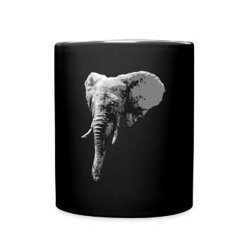 Elefantenkopf Tier Rüssel Elefant - Tasse einfarbig - Schwarz - Vorne