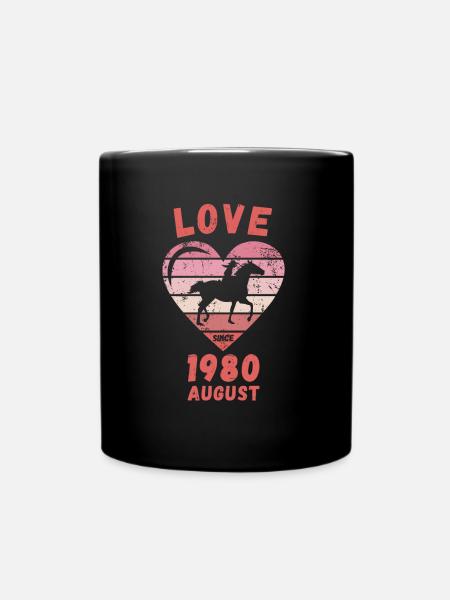 Love Horses Riding Birthday August 1980 - Full Colour Mug - black