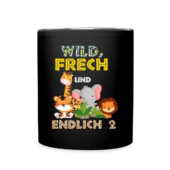 Wild Frech und Endlich 2 Jahre, 2. Geburtstag - Tasse einfarbig - Schwarz - Vorne