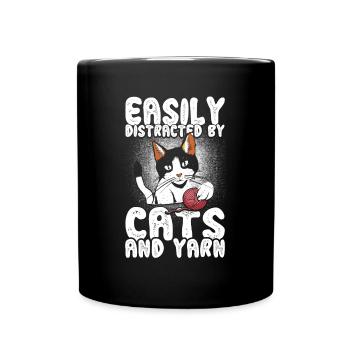 Wrinkled Crochet Yarn Needle Knitting - Full Colour Mug - black - Front