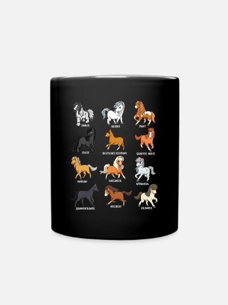 Viele Pferderassen - Cartoon Kawaii Pferde - Tasse einfarbig - Schwarz