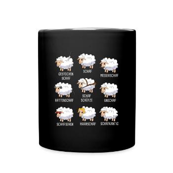 Landwirt Bauer Comic Cartoon Schafwolle Schafe - Tasse einfarbig - Schwarz - Vorne