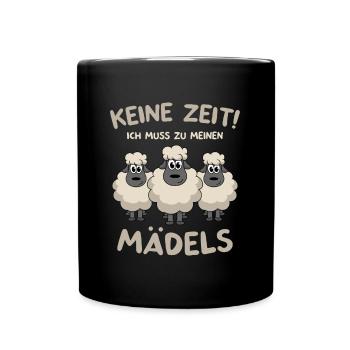 Landwirt Bauer Comic Cartoon Schafwolle Schafe - Tasse einfarbig - Schwarz - Vorne