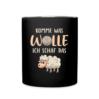 Landwirt Bauer Comic Cartoon Schafwolle Schaf - Tasse einfarbig - Schwarz - Vorne