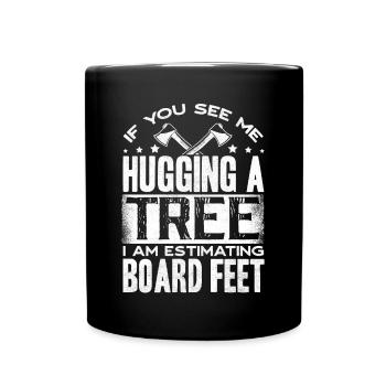 Baumumarmung, Holzbearbeitung, Holzarbeiter - Tasse einfarbig - Schwarz - Vorne