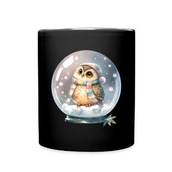 Cute Owl Glass Ball Water Filled Baby T-shirt - Full Colour Mug - black - Front