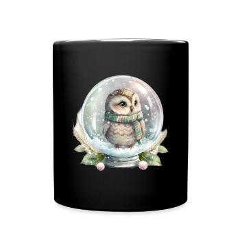 Cute Owl Glass Ball Water Filled Baby T-Shirt - Full Colour Mug - black - Front