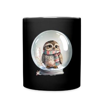 Cute Owl Glass Ball Water Filled Baby T-Shirt - Full Colour Mug - black - Front