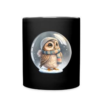 Cute Owl Glass Ball Water Filled Baby T-Shirt - Full Colour Mug - black - Front