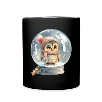 Cute Owl Glass Ball Water Filled Baby T-Shirt - Full Colour Mug - black - Front