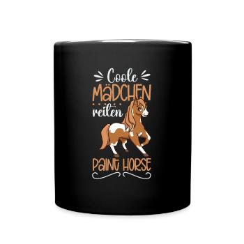 Coole Mädchen reiten Paint Horse - Tasse einfarbig - Schwarz - Vorne
