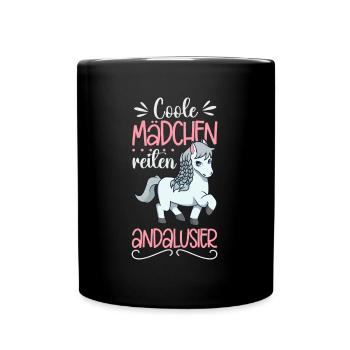 Coole Mädchen reiten Andalusier - Tasse einfarbig - Schwarz - Vorne