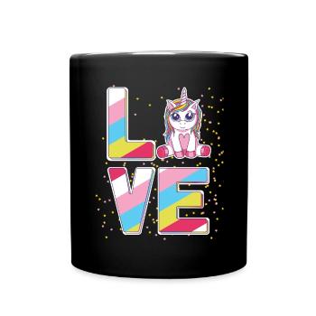 Liebes Regenbogen-Einhorn-Rosa-Stern - Tasse einfarbig - Schwarz - Vorne
