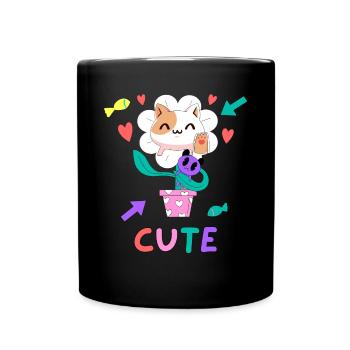 Cute Daisies Anime Fish Heart Arrows - Full Colour Mug - black - Front