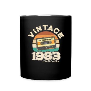 Cassette rétro coucher de soleil 1983 - Mug uni - noir - Devant