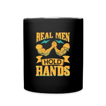 Real men hold hands - Arm Wrestling - Full Colour Mug - black - Front