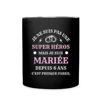 6 ans de mariage femme super héros humour cadeau - Mug uni - noir - Devant