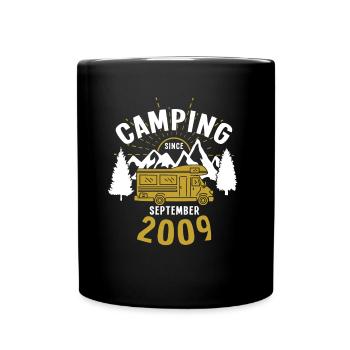 Geburtstag: Camping seit September 2009 Wohnmobil - Tasse einfarbig - Schwarz - Vorne