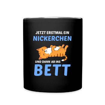 Schlafmütze Faulenzen Schlafen Pyjama Katze - Tasse einfarbig - Schwarz - Vorne