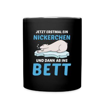 Schlafmütze Faulenzen Schlafen Pyjama Eisbär - Tasse einfarbig - Schwarz - Vorne