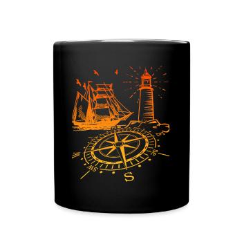 Voilier à la boussole du phare maritime Nord - Mug uni - noir - Devant