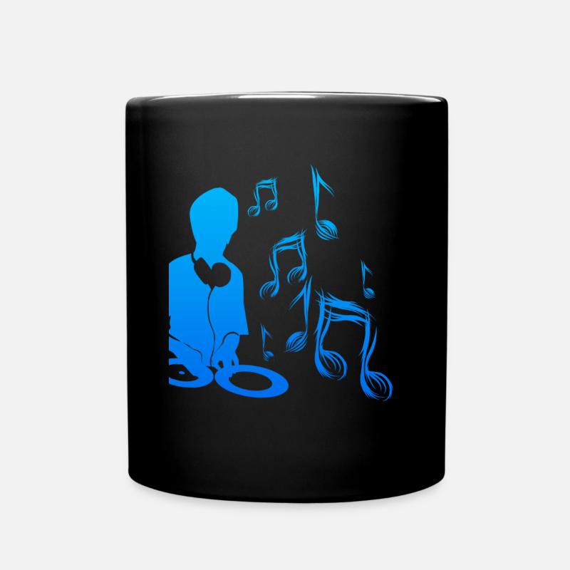 DJ avec tourne-disque et notes de musique Musique Techno - Mug uni - noir