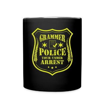 Grammatikpolizei - Englischlehrer - Tasse einfarbig - Schwarz - Vorne