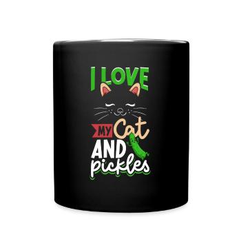 I love my cat and pickles - Gurken - Tasse einfarbig - Schwarz - Vorne