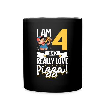 Ich bin 4 - Jungen Pizza - Tasse einfarbig - Schwarz - Vorne
