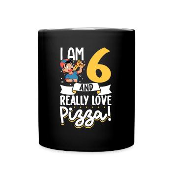 Ich bin 6 - Jungen Pizza - Tasse einfarbig - Schwarz - Vorne