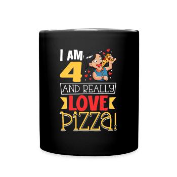 I'm 4 - Girls Pizza - Full Colour Mug - black - Front