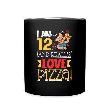 Ich bin 12 - Mädchen Pizza - Tasse einfarbig - Schwarz - Vorne