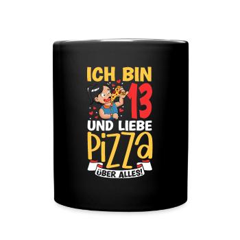 Ich bin 13 - Mädchen Pizza - Tasse einfarbig - Schwarz - Vorne
