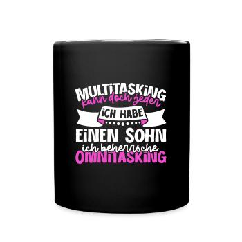 Multitasking kann jeder - Mutter und Sohn - Tasse einfarbig - Schwarz - Vorne