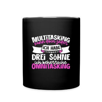 Multitasking kann jeder - Mutter und Söhne - Tasse einfarbig - Schwarz - Vorne