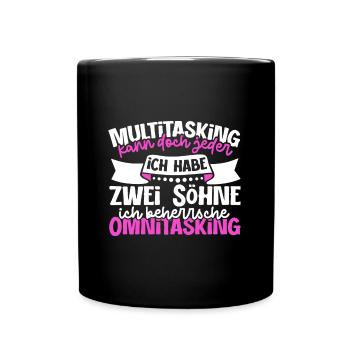 Multitasking kann jeder - Mutter und Söhne - Tasse einfarbig - Schwarz - Vorne