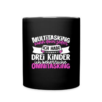 Multitasking kann jeder - Mutter und Kinder - Tasse einfarbig - Schwarz - Vorne