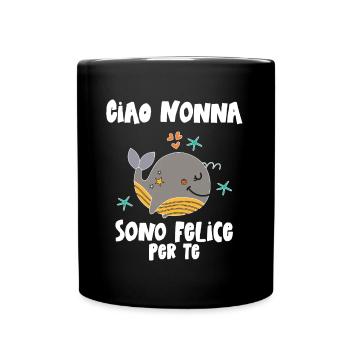 Hallo Oma ich freue mich auf dich du wirst Oma - Tasse einfarbig - Schwarz - Vorne