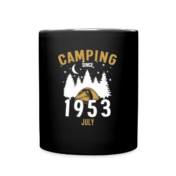 Birthday: Camping since July 1953 Zelten - Full Colour Mug - black - Front
