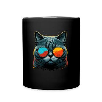 Cool cat with sunglasses - Full Colour Mug - black - Front