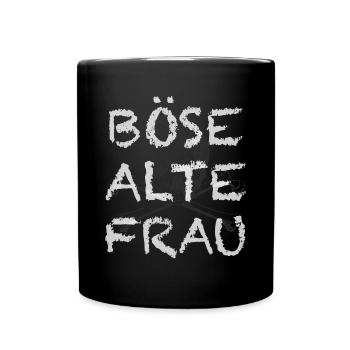 Böse alte Frau | Totenkopf, lustige Sprüche - Tasse einfarbig - Schwarz - Vorne