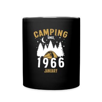 Geburtstag: Camping seit Januar 1966 Zelten - Tasse einfarbig - Schwarz - Vorne