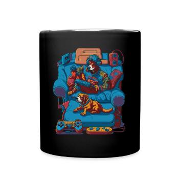 Gamer dog with gamepad illustration - Full Colour Mug - black - Front