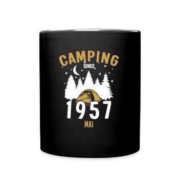 Geburtstag: Camping seit Mai 1957 Zelten - Tasse einfarbig - Schwarz - Vorne