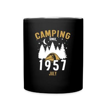 Geburtstag: Camping seit Juli 1957 Zelten - Tasse einfarbig - Schwarz - Vorne