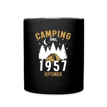 Geburtstag: Camping seit September 1957 Zelten - Tasse einfarbig - Schwarz - Vorne