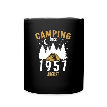 Geburtstag: Camping seit August 1957 Zelten - Tasse einfarbig - Schwarz - Vorne