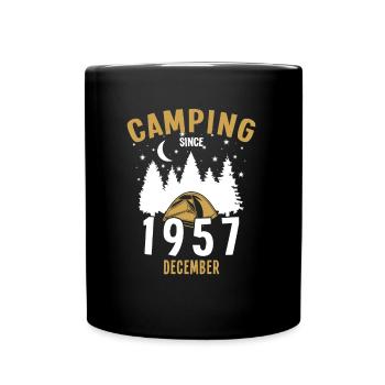 Geburtstag: Camping seit Dezember 1957 Zelten - Tasse einfarbig - Schwarz - Vorne